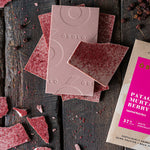 BARRA DE CHOCOLATE BLANCO ROSADO 37% CACAO CON MURTA Y FRAMBUESA - OBOLO CHOCOLATE
