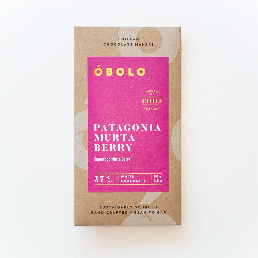 BARRA DE CHOCOLATE BLANCO ROSADO 37% CACAO CON MURTA Y FRAMBUESA - OBOLO CHOCOLATE
