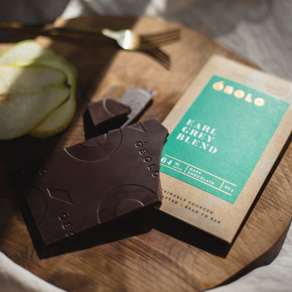 BARRA CHOCOLATE 64% CACAO EARL GREY MEZCLA BLEND - OBOLO CHOCOLATE