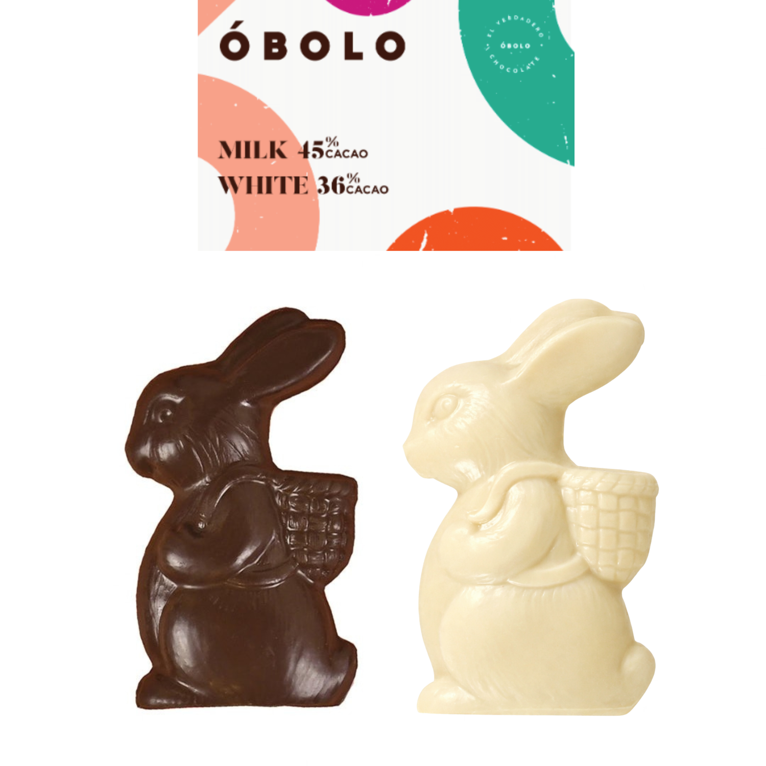 Pack 2 conejos de pascua chocolate sabor Milk y White 130 gramos