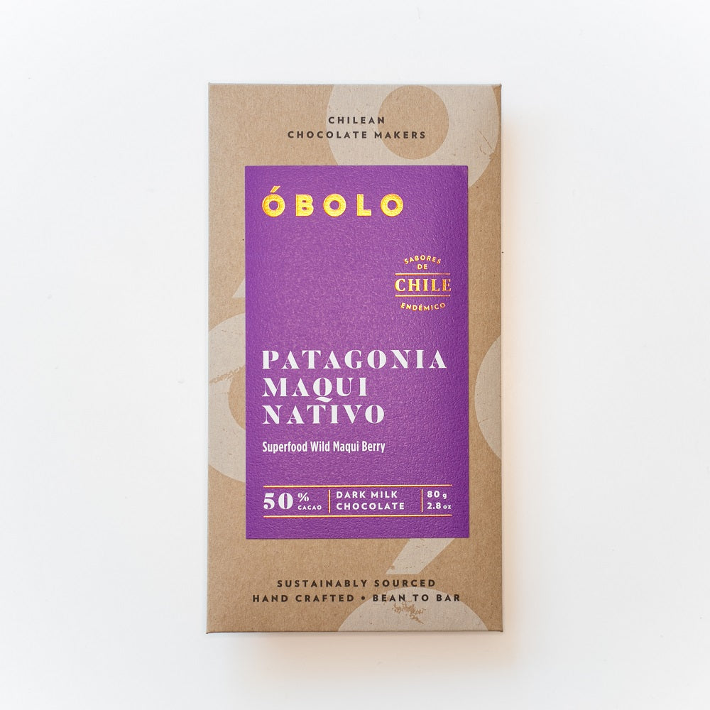 BARRA DE CHOCOLATE 50% CACAO PATAGONIA CON MAQUI NATIVO EMPAQUE RECICLABLE