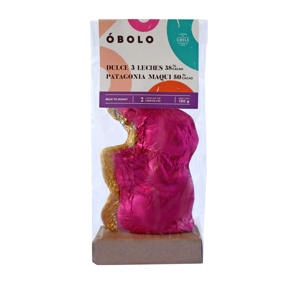 Pack 2 conejos de pascua chocolate sabor Tres Leches y Maqui